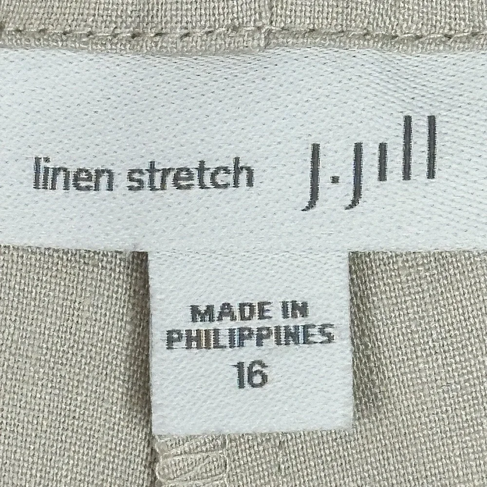 J‎ Jill Linen Stretch Pants Womens 16 Beige Pull On Elastic Back Straight Leg